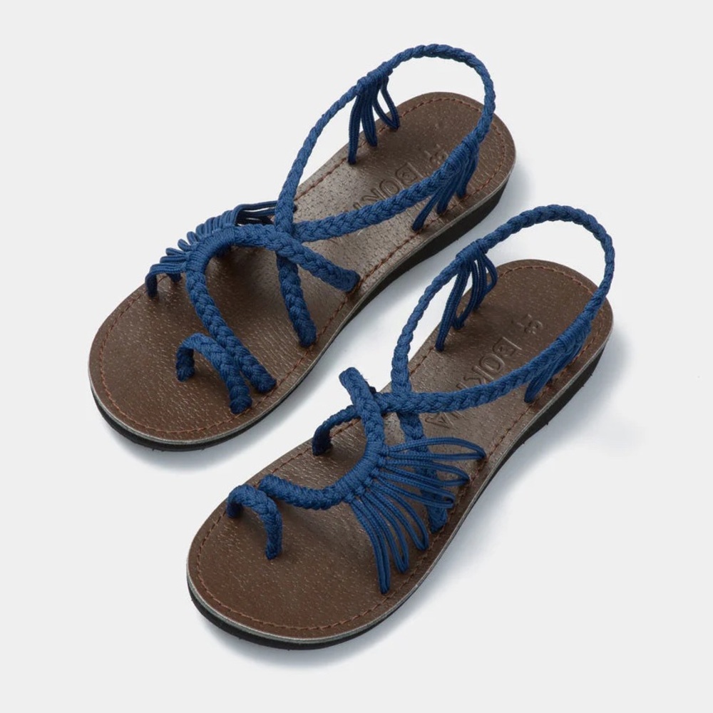 Bokyna Navy Blue Brown Braided Sandals